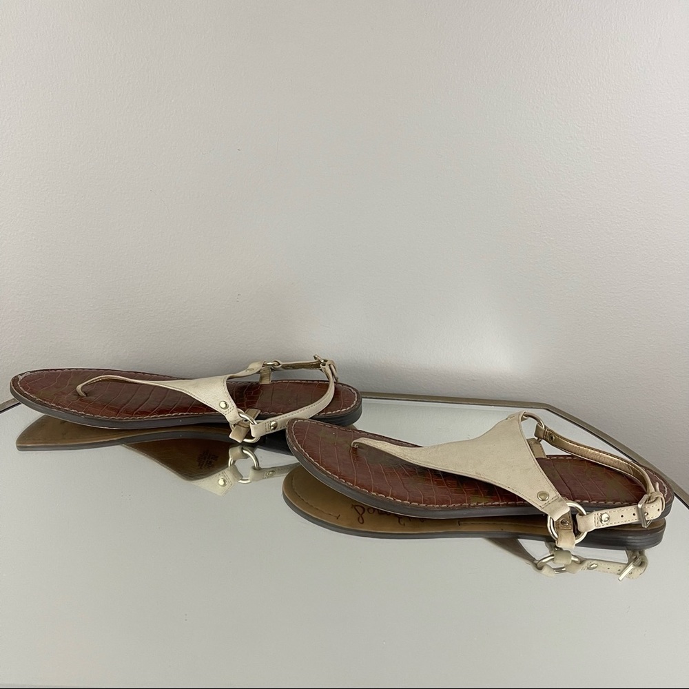 SAM EDELMAN Creme White Nubuck Leather Suede Greta Thong Sandal Flip Flops - Picture 9 of 12